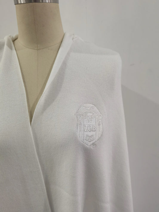 PRE-ORDER: ZΦΒ White Heritage Hooded Shawl
