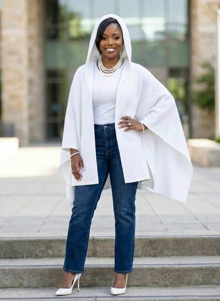 PRE-ORDER: ZΦΒ White Heritage Hooded Shawl